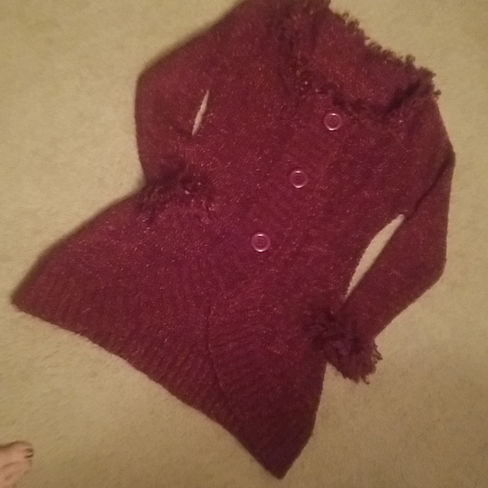 Dark Red Button Front Sweater - image 1